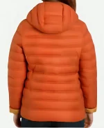 Sorcha Groundsell An T-Eilean The Island Kat Crichton Orange Hooded Puffer Jacket