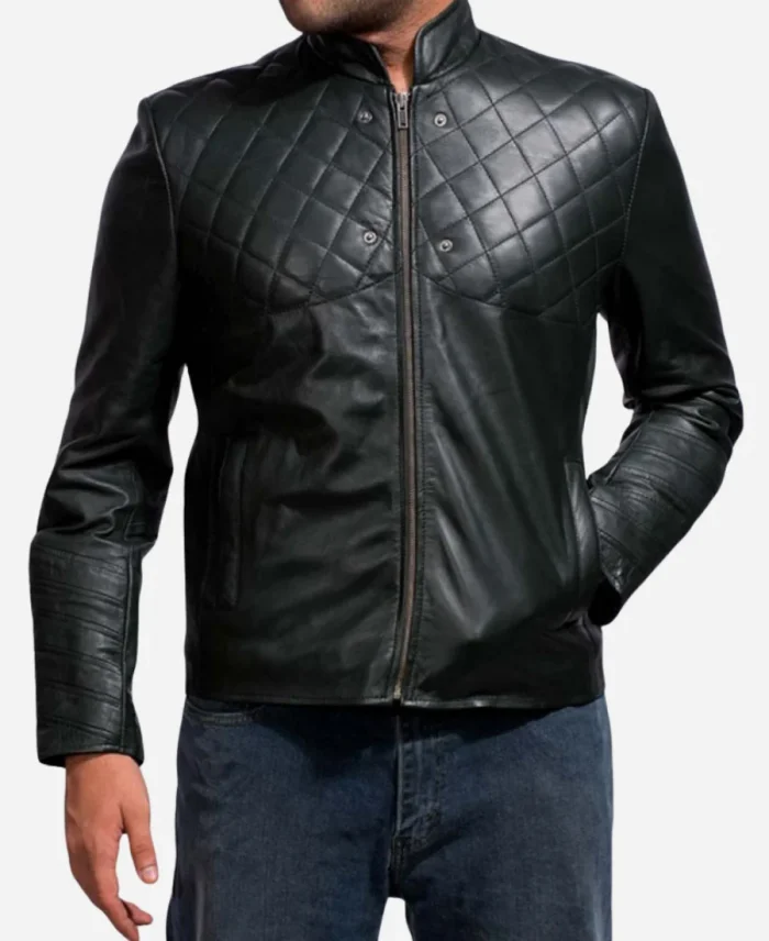 Stephen Amell Hooded Black Leather Jacket