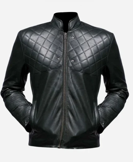 Stephen Amell Hooded Black Leather Jacket For Sale