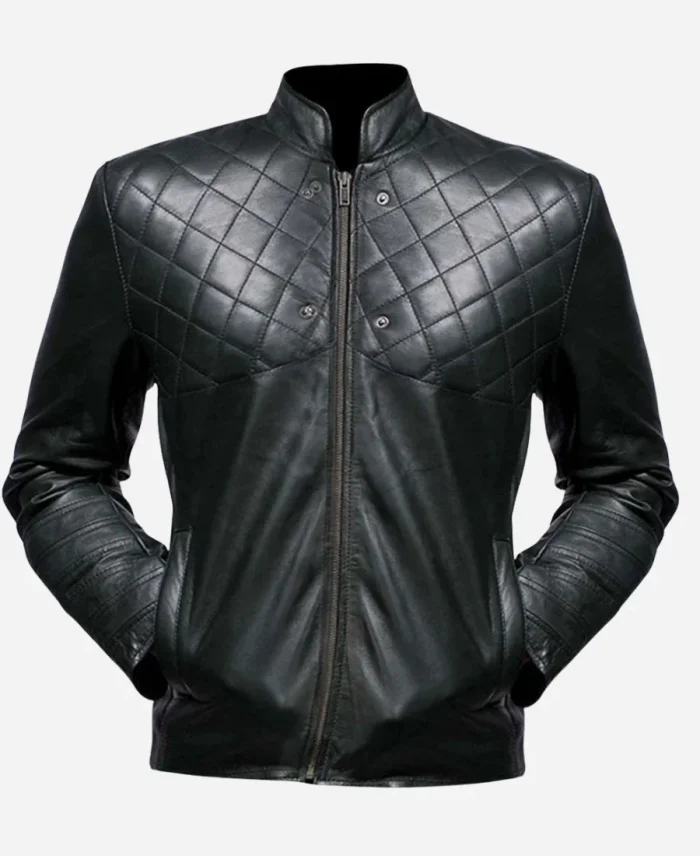 Stephen Amell Hooded Black Leather Jacket For Sale