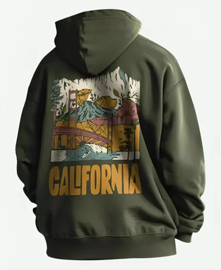 Stylish Green California Printed Pullover Hoodie For Sale