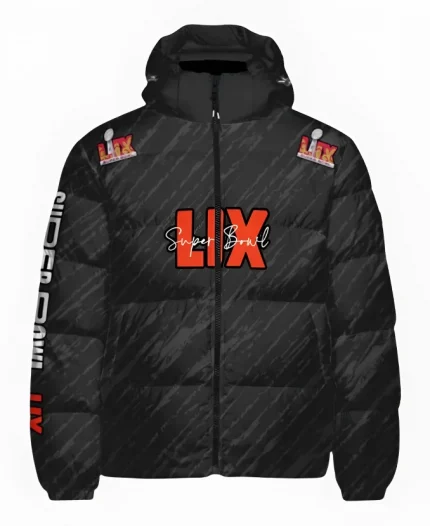 Super Bowl LIX Black Hooded Puffer Jacket