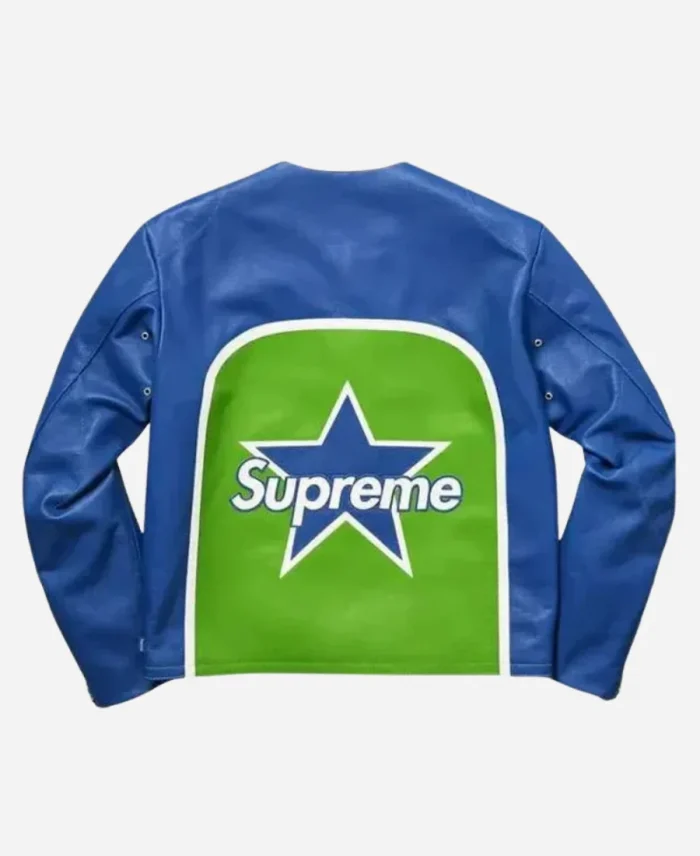 Supreme Vanson Moto Blue Leather Jacket