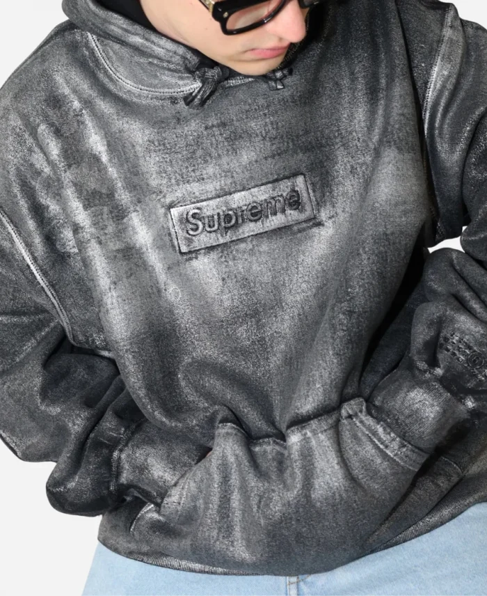 Supreme x MM6 Maison Margiela Foil Box Logo Grey Pullover Hoodie