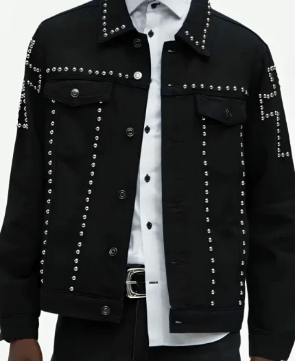 Tamron Hall Show Black Studded Trucker Jacket