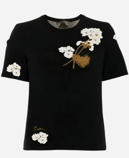 The Jennifer Hudson Show 2024 Demi Moore Embroidered Black Shirt Top