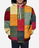 Vintage 90s 3d Printed Plaid Pattern Pullover Casual Hoodie