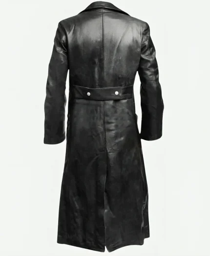 WW2 German Officer Black Leather Trench Coat