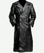 WW2 German Officer Black Leather Trench Coat For Men
