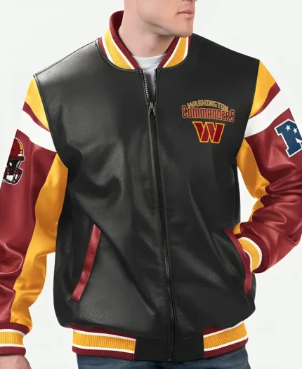 Washington Commanders Black Leather Jacket
