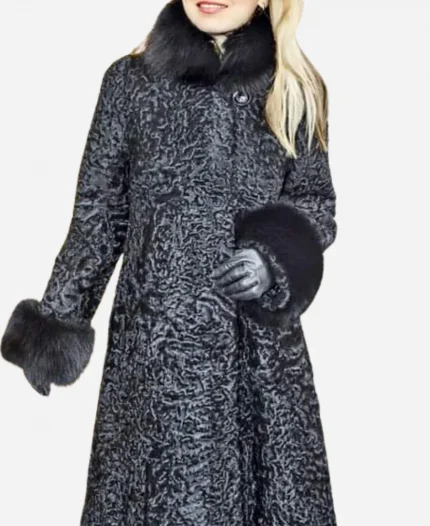 Women’s Karakul Shearling Fur Black Coat For Sale