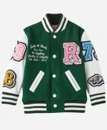 Women’s Leather Varsity Green & White Jacket