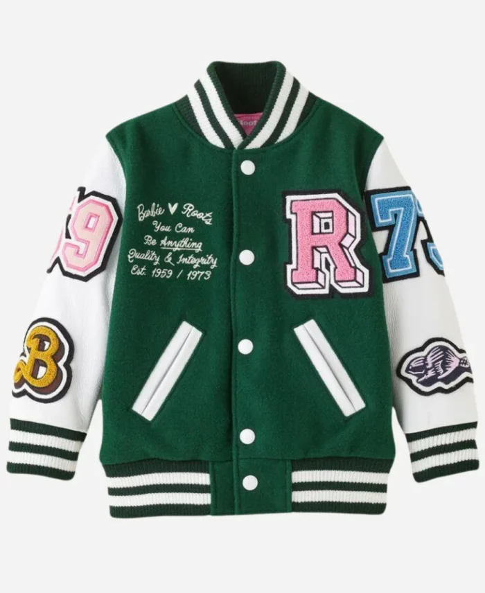 Women’s Leather Varsity Green & White Jacket