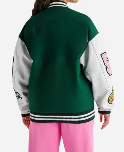 Women’s Varsity Leather Green & White Jacket