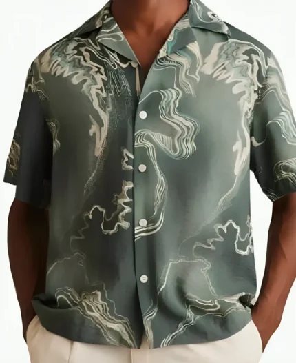 Access Hollywood 2025 Scott Evans Green Marble Print Camp Shirt