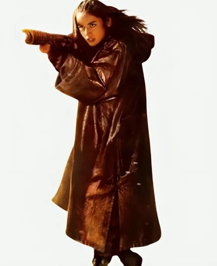 Ana de Armas Ballerina 2025 Hooded Leather Coat