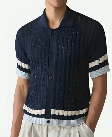 Bachelor in Paradise S10 Jonathon Johnson Blue Knit Shirt