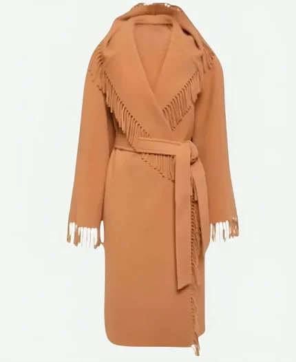 Billie Piper Tv Series Wednesday Season 02 Isadora Capri Brown Fringe Wool Coat