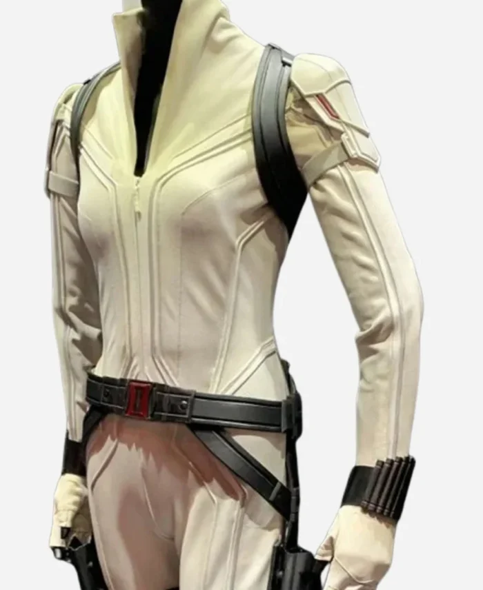 Black Widow White Leather Jacket For Sale