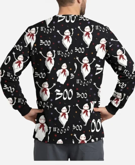 Halloween Boo Wooo Black Scrub Jacket For Halloween
