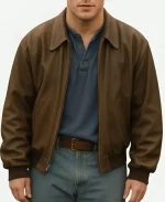 Channing Tatum Movie Roofman 2025 Jeffrey Manchester Brown Bomber Leather Jacket