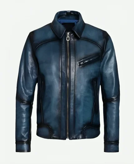 Chiron Leather Mens Bugatti Blue Jacket