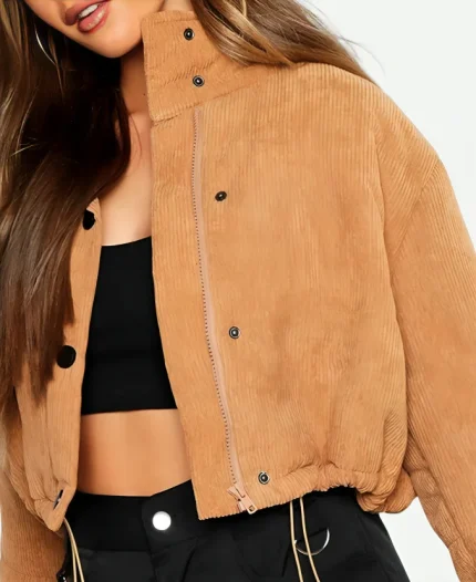 Corduroy Brown Puffer Jacket For Women’s
