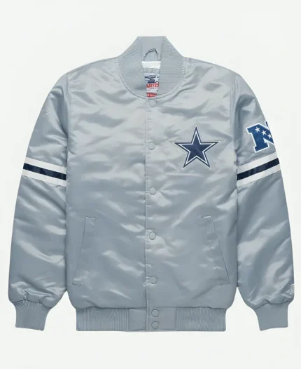 Dallas Cowboys Grey Satin Jacket For Unisex