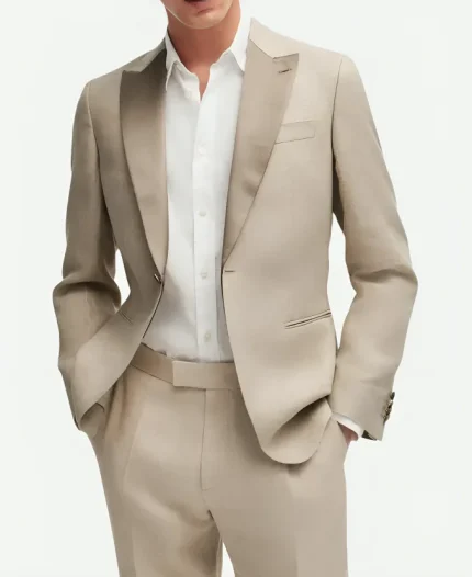 David Trendy Beige Wedding Suit For Sale