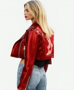 Elle Quist Cropped Red Leather Jacket