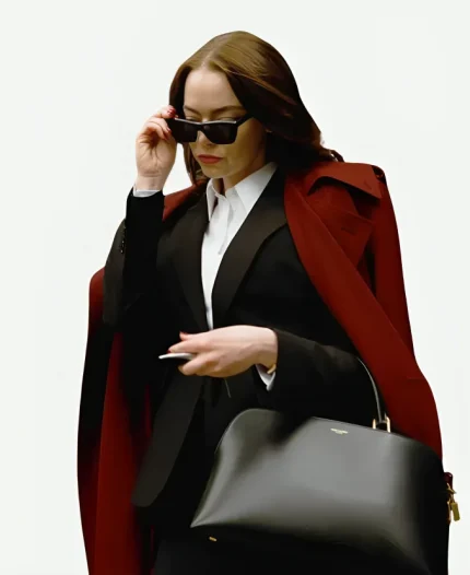 Emma Stone Bugonia 2025 Michelle Red Wool Trench Coat
