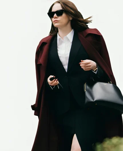Emma Stone Bugonia Red Wool Coat