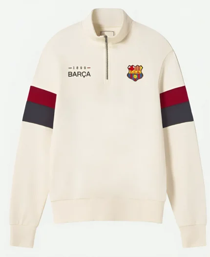 FC Barcelona Retro 1899 Half-Zip White Sweatshirt For Unisex