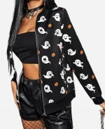 Ghost Printed Halloween Black Bomber Jacket​ For Sale