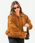 Hailey Bieber NYC 2025 Suede Brown Jacket