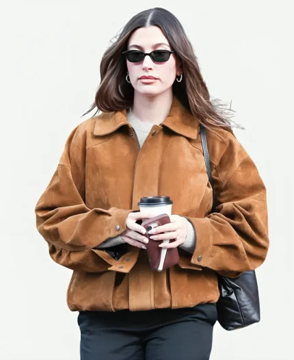 Hailey Bieber NYC 2025 Suede Jacket