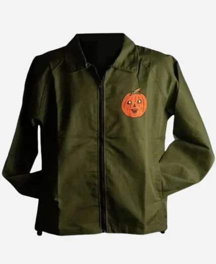 Halloween Carving Society Pumpkin Retro Green Cotton Jacket For Sale