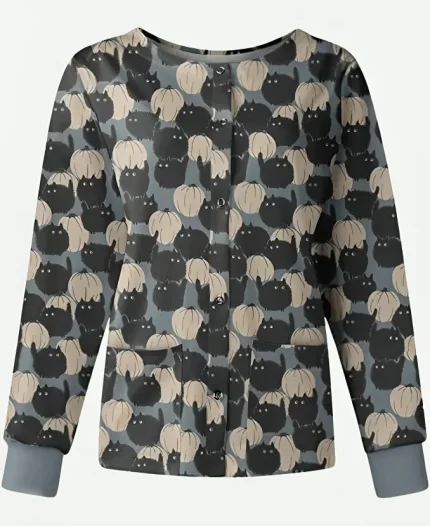 Halloween Catspump Grey Scrub Jacket