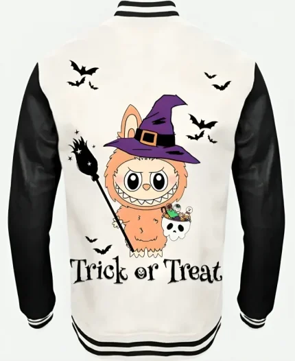 Halloween Labubu x Trick or Treat Black and White Varsity Jacket