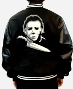Michael Myers Halloween Embroidered Chenille Black Varsity Wool Leather Jacket