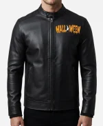 Halloween Pumpkin Printed Motorcycle Leather Jacket For Sale