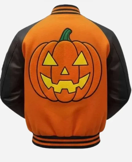 Halloween Pumpkin Crew Black and Orange Varsity Letterman Jacket