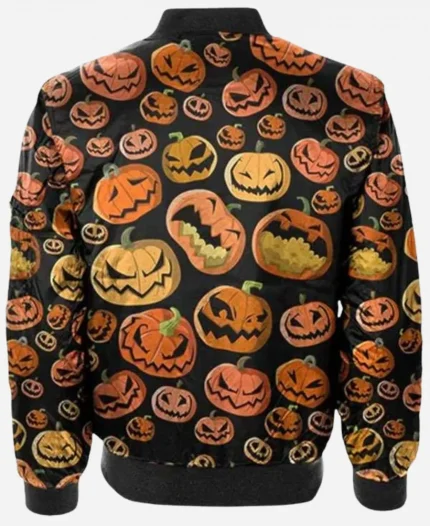 Halloween Pumpkins Printed Black Bomber Jacket For Sale