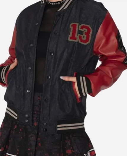 Halloween Red and Black Friday The 13th Varsity Jacket For Sale