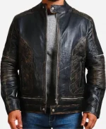 Halloween Skull Ride Black Motorcycle Distressed Leather Jacket For Sale
