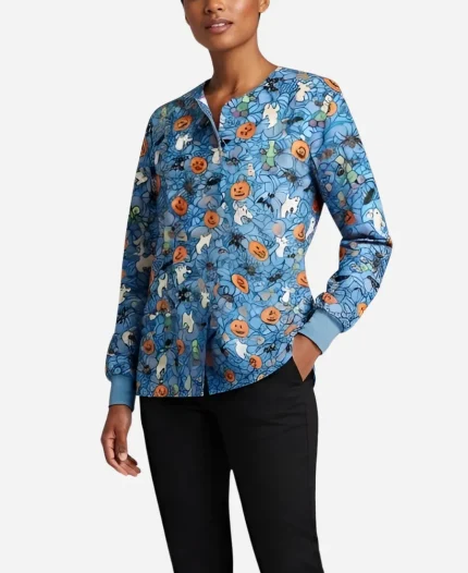 Spiders Pumpwebs Blue Scrub Full Jacket For Halloween
