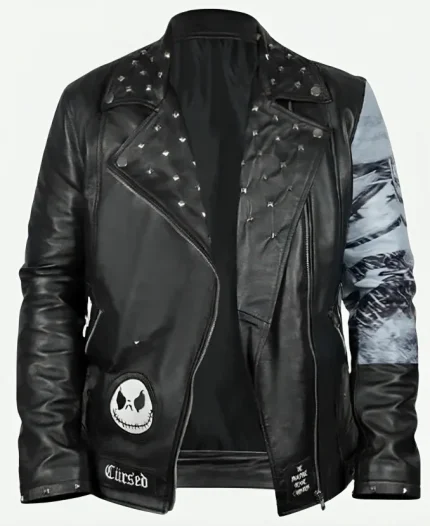 Halloween The Nightmare Before Christmas Black Studded Biker Leather Jacket