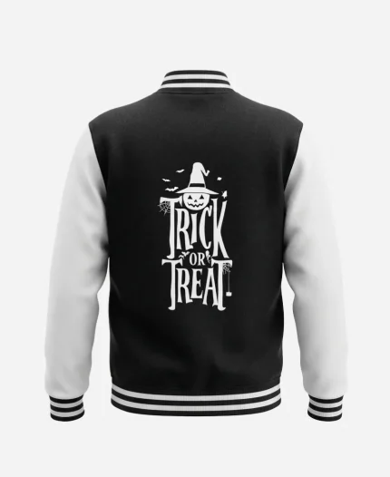 Halloween With The Perfect Trick or Treat Black & White Varsity Jacket