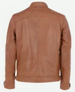 Heritage Brown Quilted Leather Biker Jacket For Sale