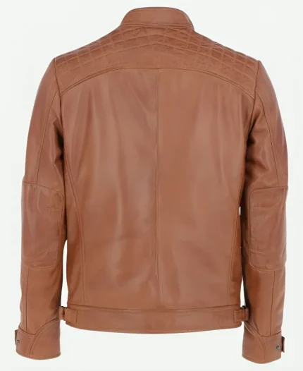 Heritage Brown Quilted Leather Biker Jacket For Sale